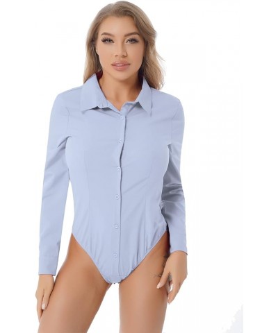 Women's Long Sleeve Button Down Shirts Bodysuit Career Top Blouse Light Blue $12.27 Blouses