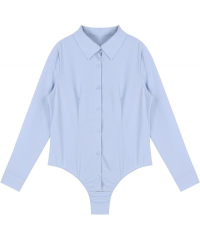 Women's Long Sleeve Button Down Shirts Bodysuit Career Top Blouse Light Blue $12.27 Blouses