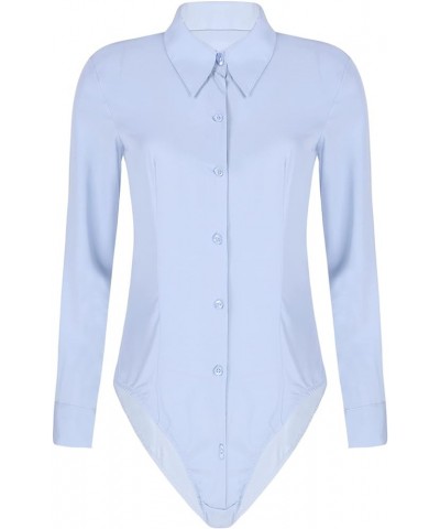 Women's Long Sleeve Button Down Shirts Bodysuit Career Top Blouse Light Blue $12.27 Blouses