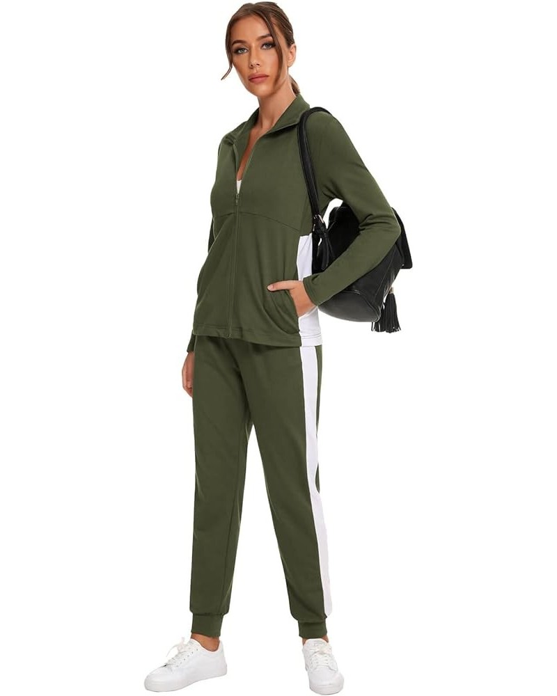 Sweatsuits For Women Set 2 Piece Outfits For Women Jogging Suit Lounge Sweatshirt & Jogger Pants With Pockets H0256-army Gree...