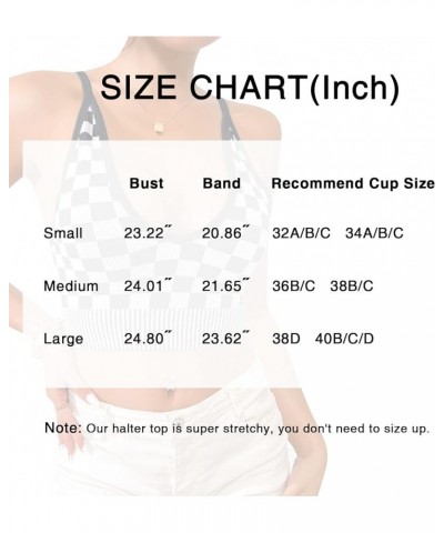 Women's Deep V Neck Cropped Tank Top Adjustable Checkered Basic Seamless Crop Top White Hotpink Green $12.25 Tanks