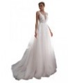 Long Wedding Dresses for Bride 2022 A-line Tulle Lace Appliques Formal Gown with Train 16-white $42.24 Dresses