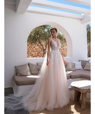 Long Wedding Dresses for Bride 2022 A-line Tulle Lace Appliques Formal Gown with Train 16-white $42.24 Dresses