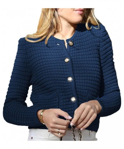 Women Sweater Vintage Knitted Casual Tops 2023 Winter Top Blouse Classic Button Shirt Business/Workout Clothing Dark Blue $16...