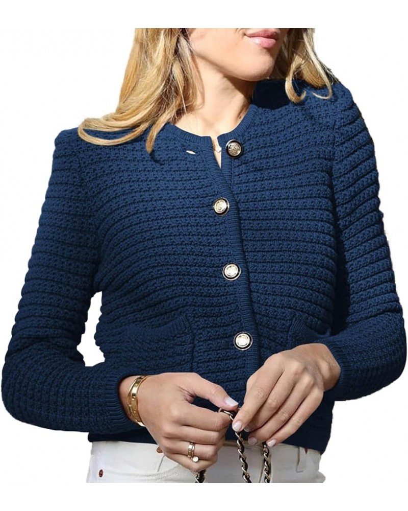 Women Sweater Vintage Knitted Casual Tops 2023 Winter Top Blouse Classic Button Shirt Business/Workout Clothing Dark Blue $16...