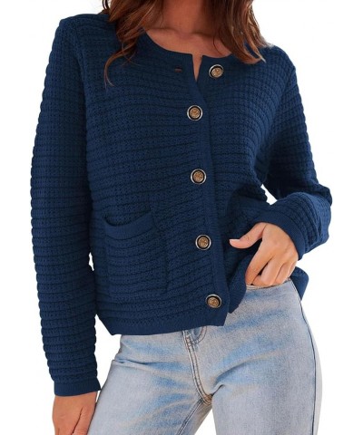 Women Sweater Vintage Knitted Casual Tops 2023 Winter Top Blouse Classic Button Shirt Business/Workout Clothing Dark Blue $16...