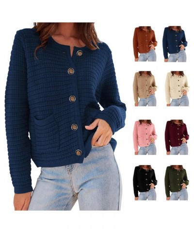 Women Sweater Vintage Knitted Casual Tops 2023 Winter Top Blouse Classic Button Shirt Business/Workout Clothing Dark Blue $16...