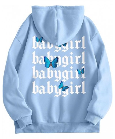 Women's Letter Graphic Drawstring Pullover Hoodie Causal Long Sleeve Hooded Sweatshirts Light Blue Letter & Butterfly $14.26 ...