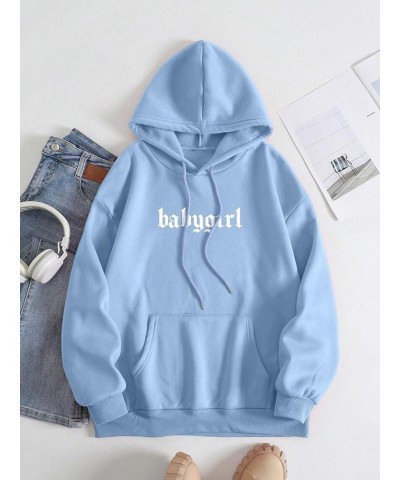 Women's Letter Graphic Drawstring Pullover Hoodie Causal Long Sleeve Hooded Sweatshirts Light Blue Letter & Butterfly $14.26 ...