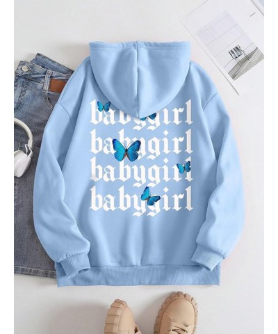 Women's Letter Graphic Drawstring Pullover Hoodie Causal Long Sleeve Hooded Sweatshirts Light Blue Letter & Butterfly $14.26 ...