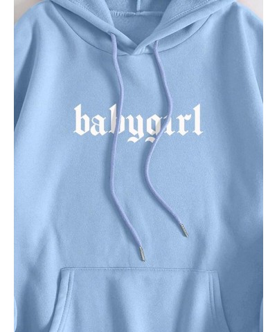 Women's Letter Graphic Drawstring Pullover Hoodie Causal Long Sleeve Hooded Sweatshirts Light Blue Letter & Butterfly $14.26 ...