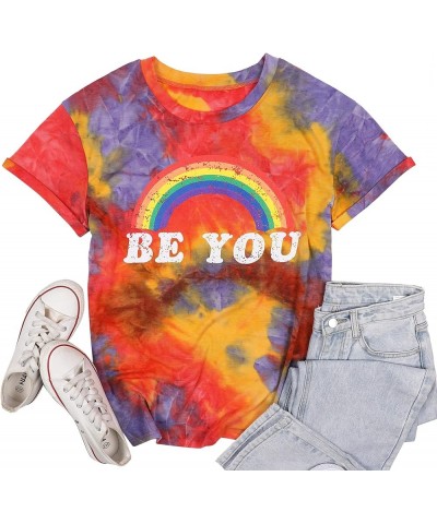 Pride Shirt Women Rainbow Graphic Tees Funny Be You Letter Print T Shirt LGBT Equality Shirts Casual Short Sleeve Tops Tie Dy...