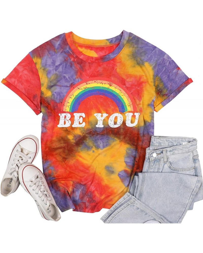 Pride Shirt Women Rainbow Graphic Tees Funny Be You Letter Print T Shirt LGBT Equality Shirts Casual Short Sleeve Tops Tie Dy...