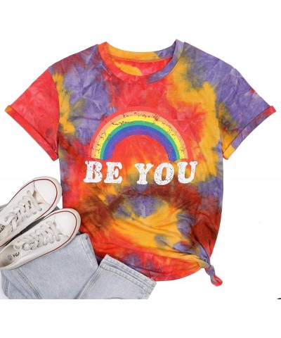 Pride Shirt Women Rainbow Graphic Tees Funny Be You Letter Print T Shirt LGBT Equality Shirts Casual Short Sleeve Tops Tie Dy...