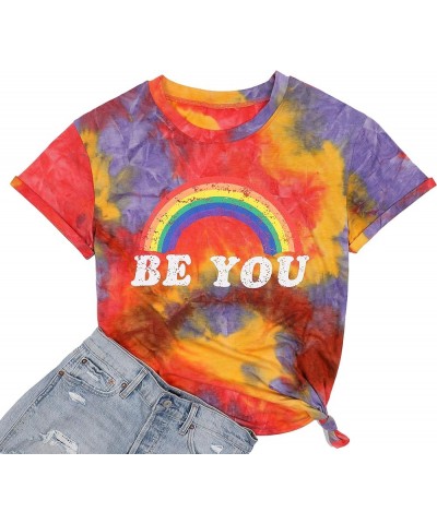 Pride Shirt Women Rainbow Graphic Tees Funny Be You Letter Print T Shirt LGBT Equality Shirts Casual Short Sleeve Tops Tie Dy...