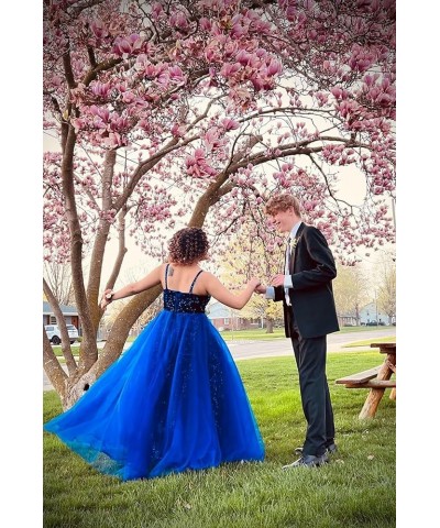 Sparkly Sequin Prom Dresses 2024 Tulle Ball Gown Spaghetti Strap Formal Evening Party Gownss Sky Blue $41.37 Dresses