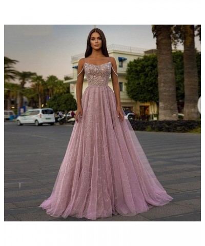 Sparkly Sequin Prom Dresses 2024 Tulle Ball Gown Spaghetti Strap Formal Evening Party Gownss Sky Blue $41.37 Dresses