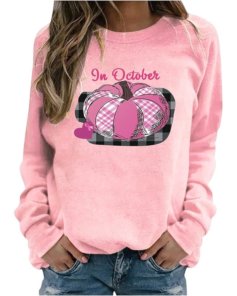 Breast Cancer Awareness Shirts for Women Pink Ribbon Print Crewneck Sweatshirt Womens Fall Fashion Clothes A11-pink $7.22 Hoo...