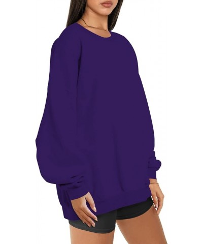 Womens Oversized Sweatshirts Fall 2023 Pullover Sweater Comfy Crewneck Hoodies Trendy Vintage Y2K Clothes Outfits J012-purple...