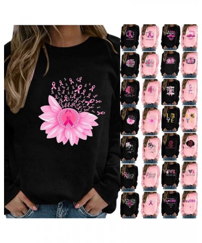 Breast Cancer Awareness Shirts for Women Pink Ribbon Print Crewneck Sweatshirt Womens Fall Fashion Clothes A11-pink $7.22 Hoo...