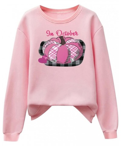 Breast Cancer Awareness Shirts for Women Pink Ribbon Print Crewneck Sweatshirt Womens Fall Fashion Clothes A11-pink $7.22 Hoo...