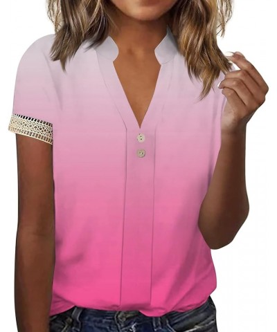 Crop 3/4 Sleeve Fun Blouses Woman Business Summer Airoft Flury Tops Women's V Neck Graphic Comfy 02-pink $13.73 Blouses