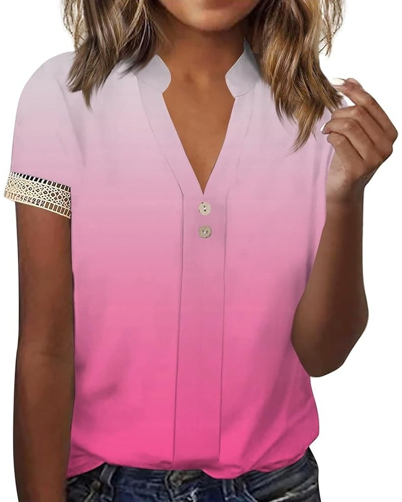 Crop 3/4 Sleeve Fun Blouses Woman Business Summer Airoft Flury Tops Women's V Neck Graphic Comfy 02-pink $13.73 Blouses