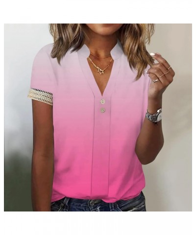 Crop 3/4 Sleeve Fun Blouses Woman Business Summer Airoft Flury Tops Women's V Neck Graphic Comfy 02-pink $13.73 Blouses