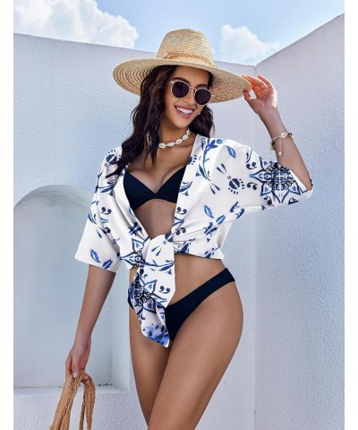 Kimono for Women Tropical Beach Cover Up Casual Open Front Capes Swimwear Cardigan S-XXL B Flower Blue $10.79 Swimsuits