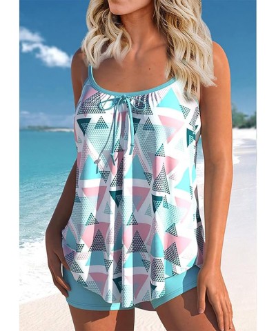 Womens Tankini Swimsuits with Skirt Two Piece Ruched Bathing Suits Push Up Swimwear 05-blue $13.99 Swimsuits