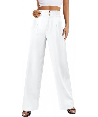 Women Pants Work Business Dressy Trousers Wide Leg High Waisted Slacks with Pockets 29"Inseam B-white $20.43 Pants