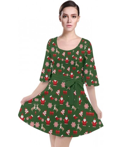 Womens Party Dress Christmas Xmas Santa Vintage Snowman Winter Velour Kimono Dress, XS-3XL Green Deer $18.87 Dresses