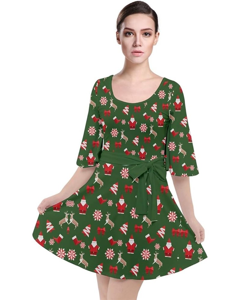 Womens Party Dress Christmas Xmas Santa Vintage Snowman Winter Velour Kimono Dress, XS-3XL Green Deer $18.87 Dresses