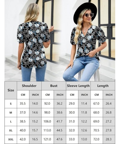 Shirts for Women Puff Short Sleeve Pleated T-Shirts Tops Fashion Casual V Neck Smocked Tunic Blouse Black+white Floral-02 $15...