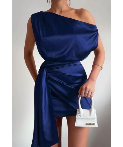 Women's Sexy Summer Fashion One-Shoulder Frilly Sheath Dress Sexy Fitted Cocktail Dress Mini Dress Y2K Dress Blue $19.75 Dresses