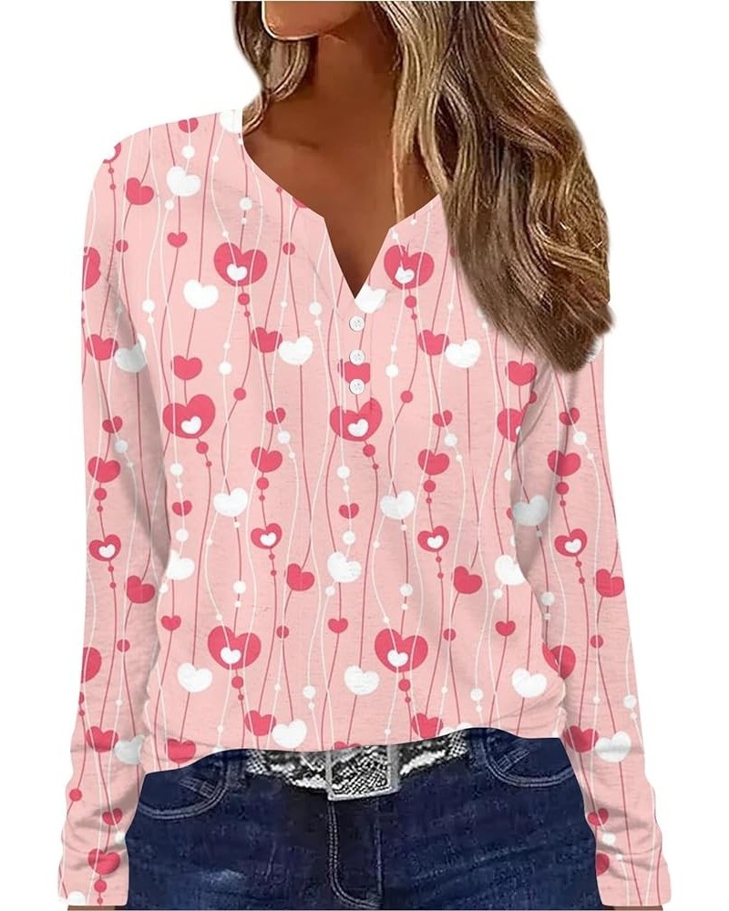 Shirts for Women,Women's Tie Dye V Neck Long Sleeve Top Casual Button Down Henley Blouse Cute Valentines Day T Shirts 2-pink ...