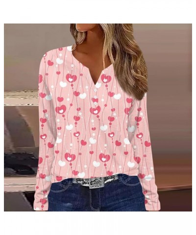 Shirts for Women,Women's Tie Dye V Neck Long Sleeve Top Casual Button Down Henley Blouse Cute Valentines Day T Shirts 2-pink ...