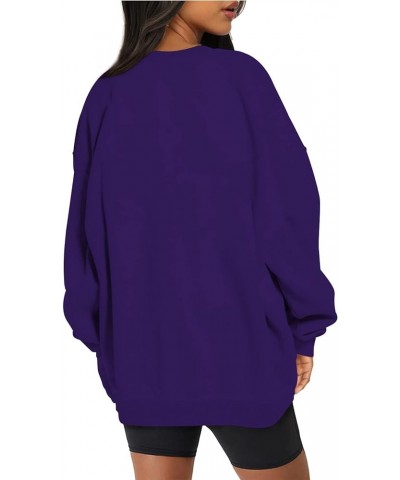 Womens Oversized Sweatshirts Fall 2023 Pullover Sweater Comfy Crewneck Hoodies Trendy Vintage Y2K Clothes Outfits J012-purple...