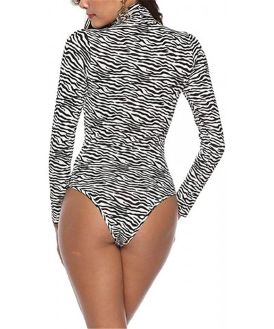 Womens Sexy Long Sleeve Snake Skin Print Bodysuit Jumpsuit Mock Neck Stretchy Leotard Tops Clubwear Zebra Print 1 $12.14 Body...