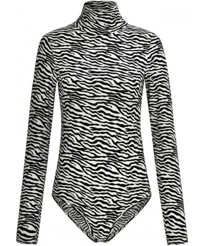 Womens Sexy Long Sleeve Snake Skin Print Bodysuit Jumpsuit Mock Neck Stretchy Leotard Tops Clubwear Zebra Print 1 $12.14 Body...