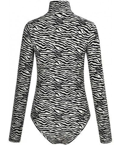 Womens Sexy Long Sleeve Snake Skin Print Bodysuit Jumpsuit Mock Neck Stretchy Leotard Tops Clubwear Zebra Print 1 $12.14 Body...