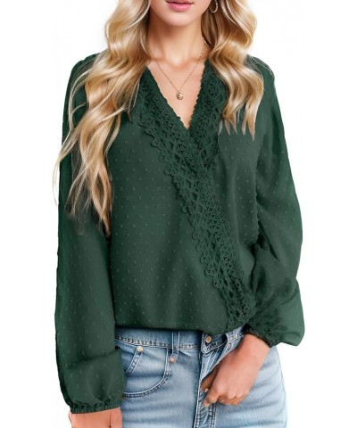 Women's Long Sleeve V Neck Blouses Casual Dressy Shirt Tops Dark Green $13.24 Blouses