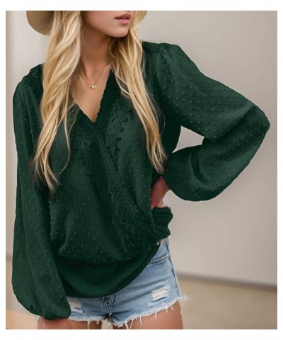 Women's Long Sleeve V Neck Blouses Casual Dressy Shirt Tops Dark Green $13.24 Blouses