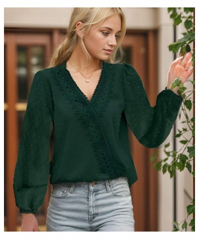 Women's Long Sleeve V Neck Blouses Casual Dressy Shirt Tops Dark Green $13.24 Blouses