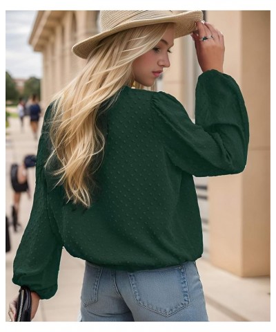 Women's Long Sleeve V Neck Blouses Casual Dressy Shirt Tops Dark Green $13.24 Blouses