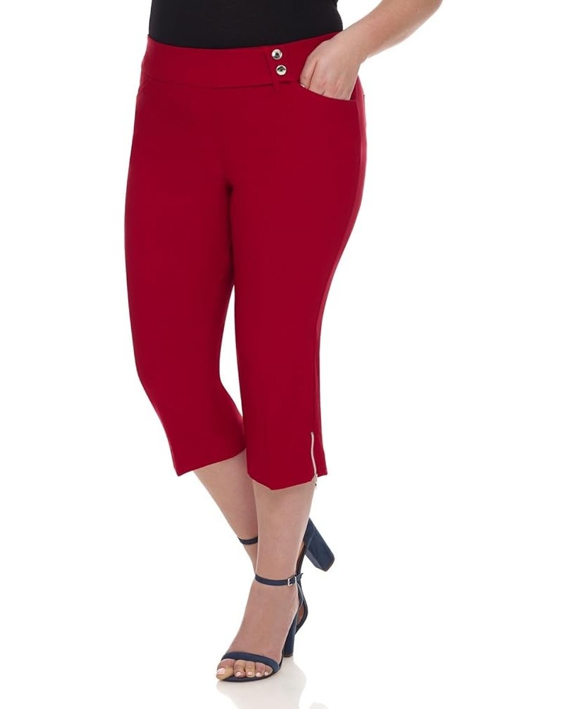 Curvy Woman Plus Size Chic Capri with Zipper Detail Red $28.49 Pants