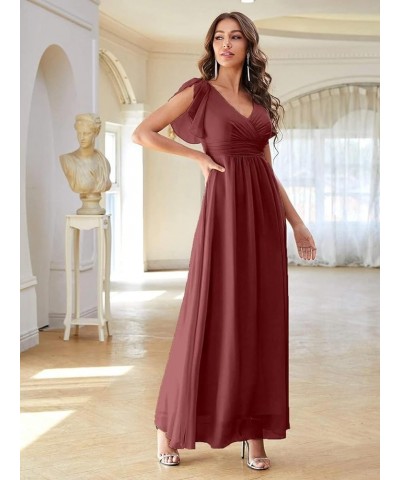 Women's Formal Dresses Long Ruffle Sleeve Chiffon V Neck Split Bridesmaid Dresses for Wedding Evening Flowy Gown Ttfnyn Blue ...