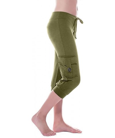 Capri Pants for Women 2024 Summer Casual Capri Leggings Lightweight High Wasit Stretch Cropped Trousers with Pockets A03 Army...