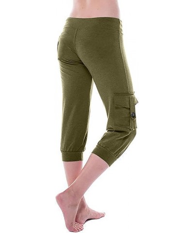 Capri Pants for Women 2024 Summer Casual Capri Leggings Lightweight High Wasit Stretch Cropped Trousers with Pockets A03 Army...