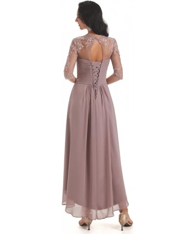 Chiffon Lace Mother of The Bride Dresses for Wedding Tea Length High Low Evening Gown with Sleeves Silver $43.70 Dresses